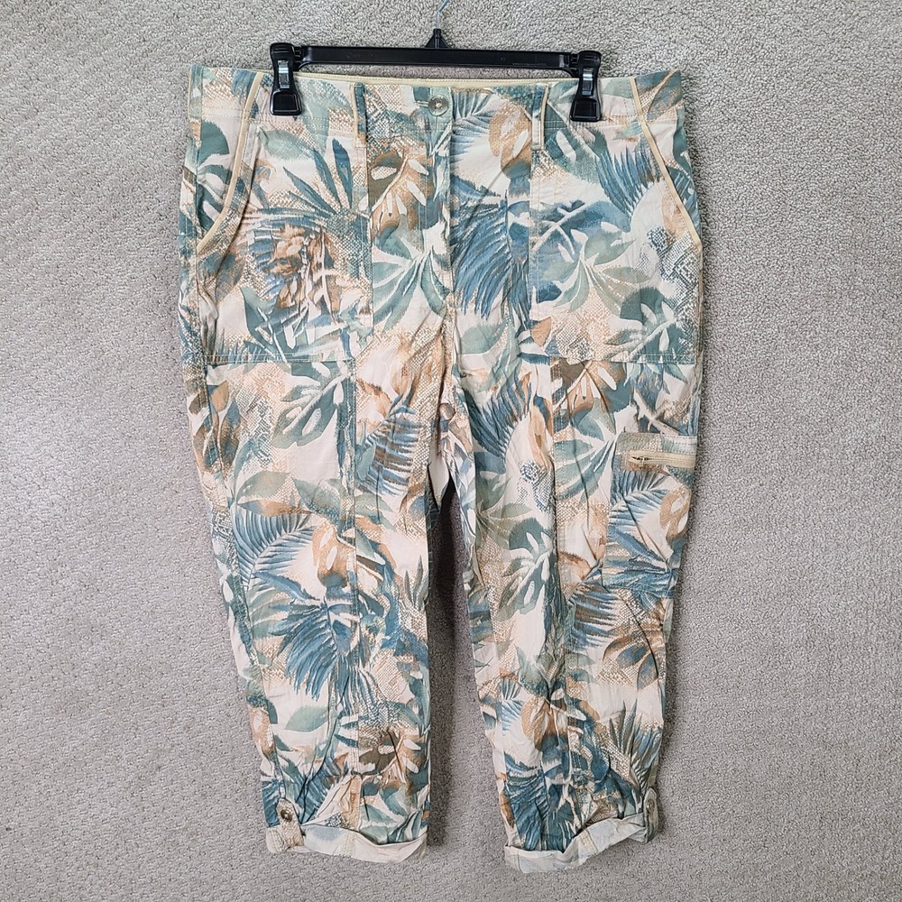 Chico's Pants Womens 10 Multicolor Tropical Floral Crop Cargo Cotton Casual